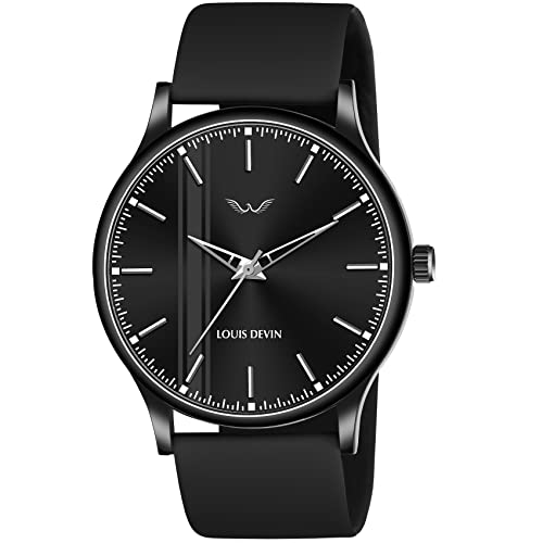 LOUIS DEVIN Black Silicone Strap Analog Wrist Watch for Men (Black Dial) | LD-BK054-BLA…