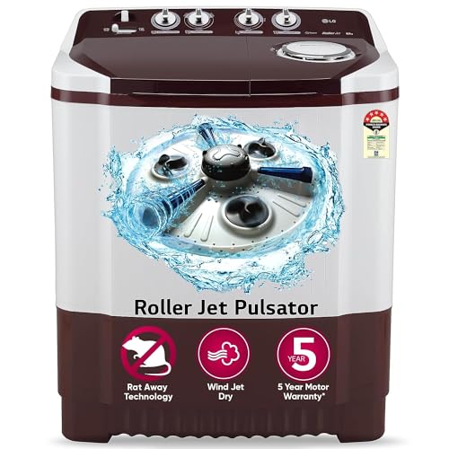 LG 8.5 kg 5 Star Semi-Automatic Top Load Washing Machine (P8530SRAZ, Burgundy, Roller J…