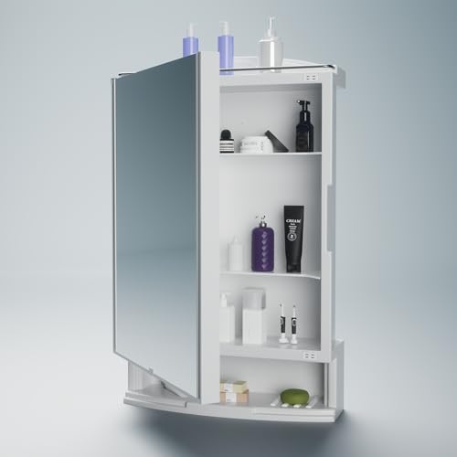 Happer Plastic Premium Multipurpose Wall Mounted Storage Cabinet with Mirror, Prime Loo…