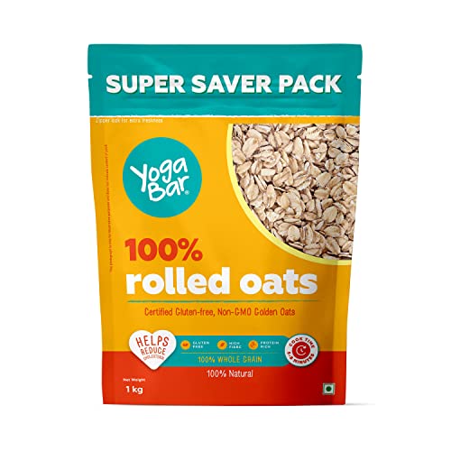 Yogabar 100% Rolled Oats 1 kg Pouch | Premium Golden Rolled Oats, Gluten Free Oats with…