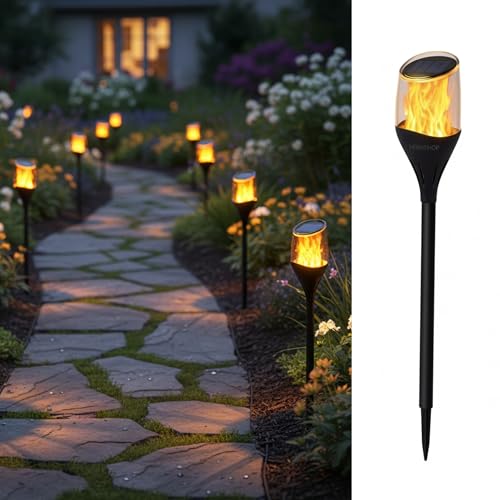 Homehop Solar Light Outdoor Home Garden Pathway Flame Flickering Lamp 12LED