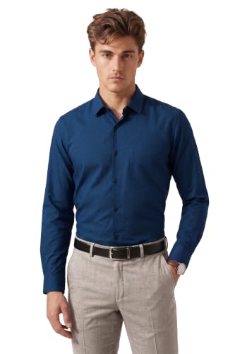 Peter England Men's Everyday Solid Slim Fit Full Sleeve Formal Shirt | Cotton-Rich, Blue