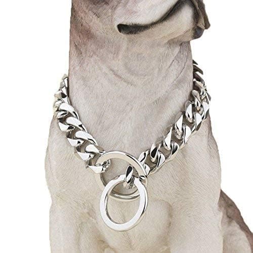 RvPaws Heavy Duty Choke Cuban Chain Dog Collar for Large Dogs - 4 mm, Strong Steel Colo…