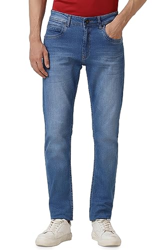 Peter England Men's Classic Tapered Stretchable Twill Mid Rise Jeans, 34