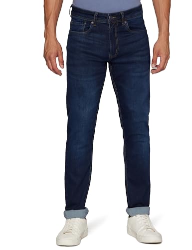 Peter England Men's Mid Rise Classic Tapered Stretchable Twill Jeans Dark Blue, 38