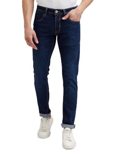 Peter England Men's Classic Tapered Stretchable Twill Mid Rise Jeans, 36 Black