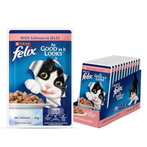 Purina Felix Salmon in Jelly, Wet Food for Adult Cats, Pack of 12 (12x85g)