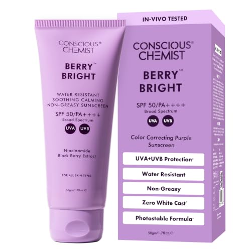 Conscious Chemist® Berry Bright Sunscreen SPF 50 PA++++ 50g | In-Vivo Tested Face Sunsc…