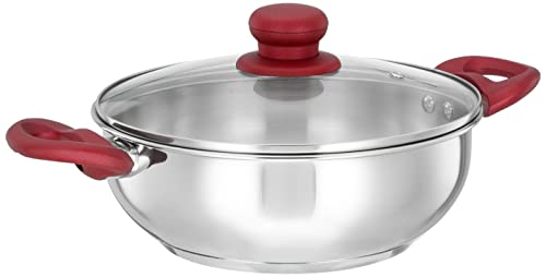 Amazon Brand - Solimo Stainless Steel Heavy Bottom Kadhai with Glass lid |Three Layer I…