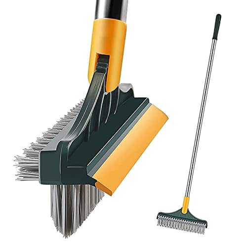 Rushwak 3 in 1 Long Handle Bathroom Cleaning Brush with Wiper, 180° Rotate for Floor/To…