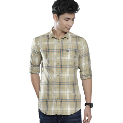 The Indian Garage Co Adult Men's Cotton Regular Fit Shirt (0721-Sh95-10_Green L)