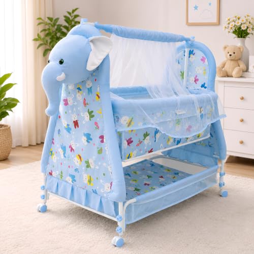 KIDBITKART New Born Baby Swing Cradle Crib Jhula with Mattress Pillow Adjustable Height…