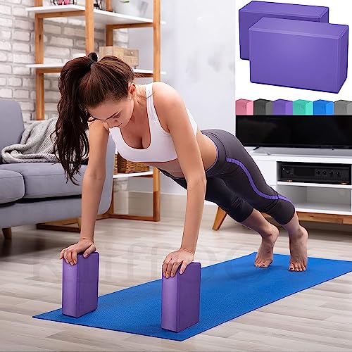 KLIFFOO Yoga Blocks High Density Foam Yoga Block Bricks Set of 2 For Men Women, EVA Foa…