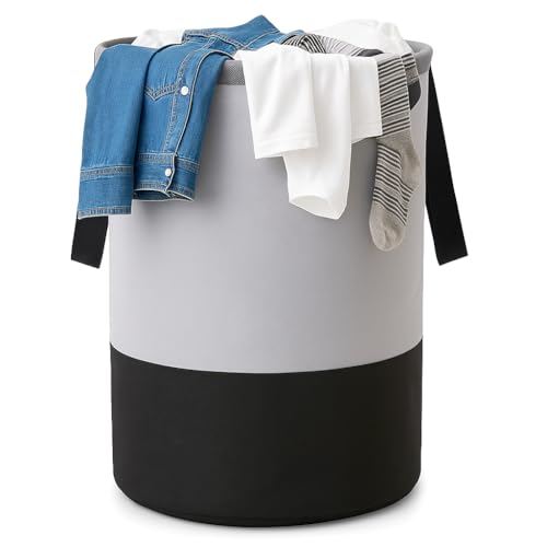 GLUN® Round Laundry Bag, Gray & Black Foldable Waterproof 45 Liter Capacity, Non-Woven…