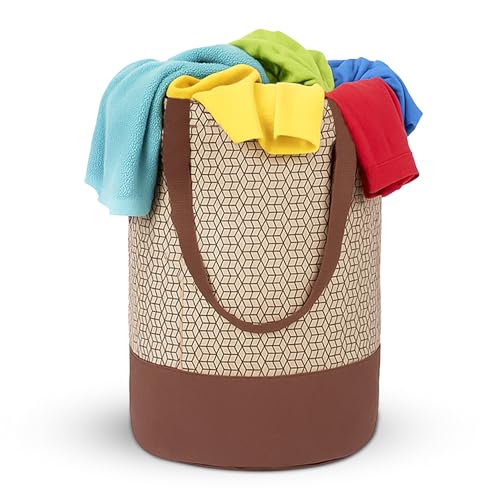 GLUN® Round Printed Laundry Bag, Beige & Brown Foldable Waterproof 45 Liter Capacity, N…