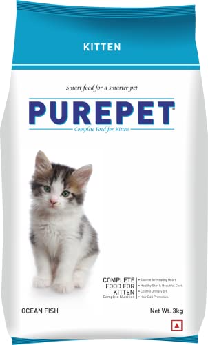 Purepet Kitten (1-12 Months) Dry Cat Food 3kg Pack | Ocean Fish Flavour | Taurine for H…