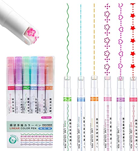 Shuttle Art Linear Roller Pen Set – Pack of 6 Pattern Highlighter Magic Border Pen with…