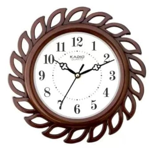 Kadio Analog 24.5 cm X 24.5 cm Wall Clock (Brown, with Glass, Standard)