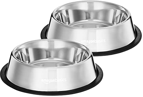 Amazon Basics Stainless Steel Pet Feeding Bowls for Dogs and Cats | Set of 2 | 700 ml E…