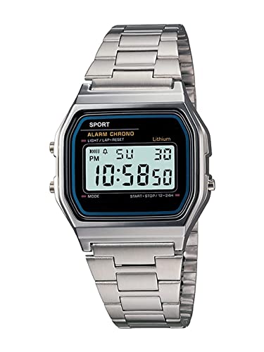 Shocknshop Digital Square Dial LED Unisex Stainless Steel Strap Watch for Men and Women…