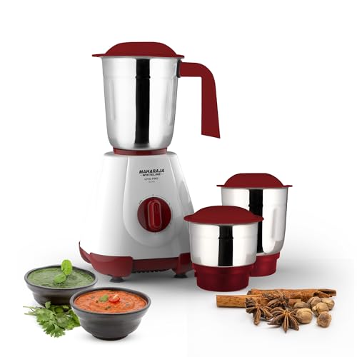 Maharaja Whiteline 500W Mixer Grinder with 3 Stainless Steel Jars with lid and 20,000 R…