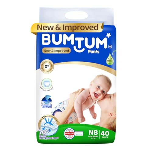 Bumtum Baby Diaper Pants with Leakage Protection -2 to 5 Kg (New Born, 40 Count, Pack o…