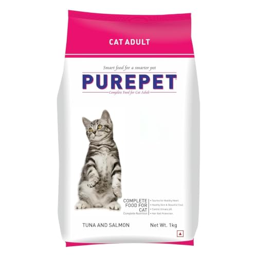 Purepet Adult Dry Cat Food 1kg | Tuna & Salmon Flavour | Hairball Protection | Heart Ca…