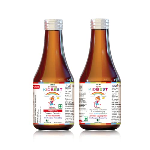 HealthBest Kids Multivitamin & Multimineral (200ml) & Kids Iron Haematinic Syrup (200ml…