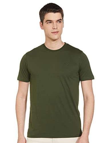 Max Men's Half Sleeves Regular Fit Crew Neck Solid Lounge T-Shirt (Olive Green_L)