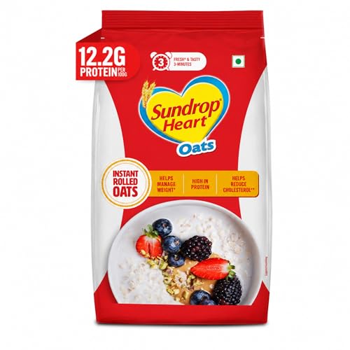 Sundrop Heart Plain Rolled Oats, 1kg | High Fibre & Protein | Breakfast Instant Oats -…