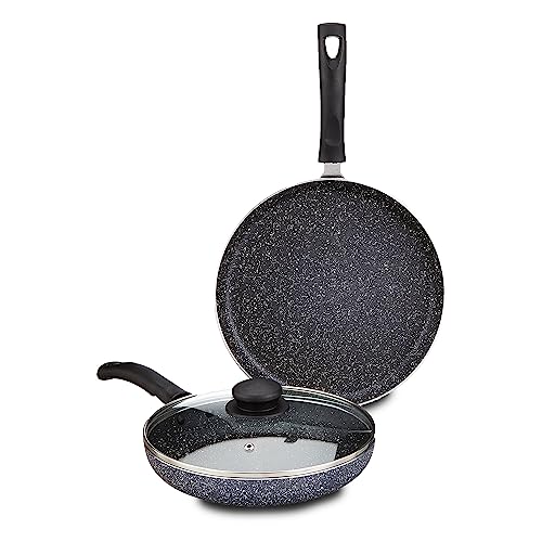 Amazon Brand - Solimo Aluminium 3 Piece Non-Stick Cookware Set|Granite Finish|Induction…