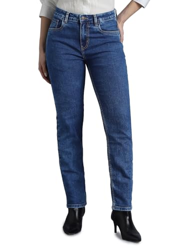 INKD Women's Stretchable Straight Fit Jeans (Denim Mid Rise Divine, 32), Blue