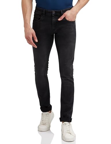Peter England Men's Mid Rise Premium Skinny Fit Stretchable Jeans Black, 34