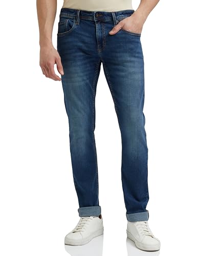 Peter England Men's Premium Skinny Fit Stretchable Mid Rise Jeans Navy, 32
