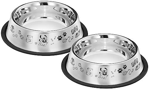 Amazon Basics Stainless Steel Printed Pet Bowl | 700 Ml x 2 | for Dogs and Cats | Dry K…