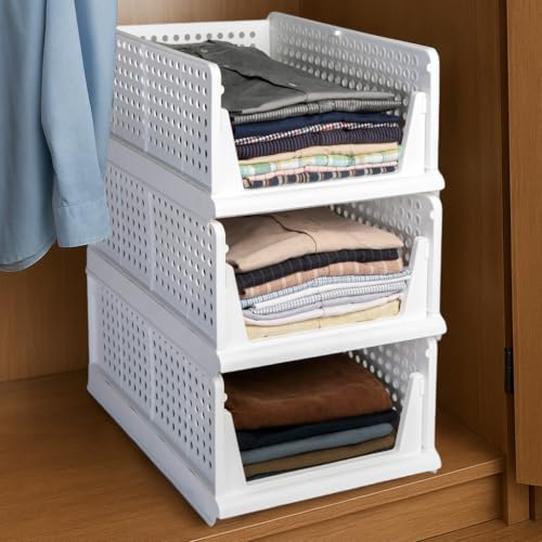 HomeStrap Set of 3, Stack it Up | Large Cloth Stacker | Foldable Shirt Storage Stacker…