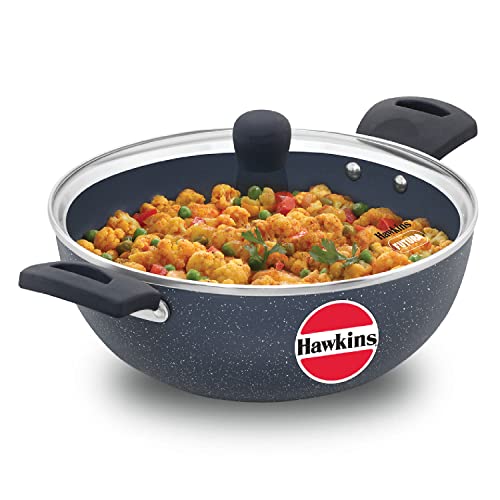 Hawkins Ceramic Nonstick 3.5 Litre Deep Kadhai, Induction Deep Fry Pan with Glass Lid,…