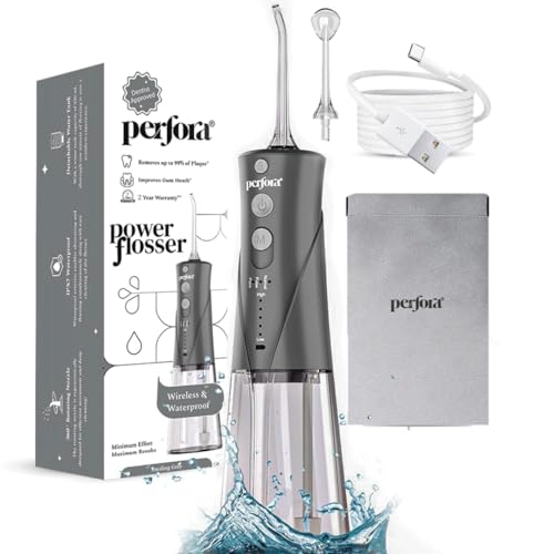 Perfora Rechargeable Power Dental Water Flosser For Teeth - 300ml, Grey