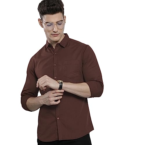 The Indian Garage Co Men's Cotton Slim Fit Shirt (1121-Shpo131-22_Brown M)