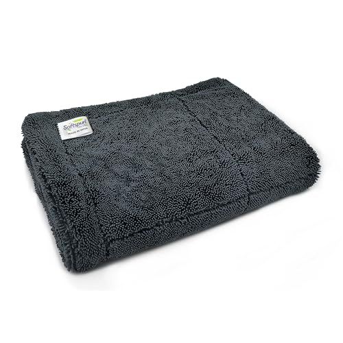 SOFTSPUN Microfiber Cloth for Car 1600 GSM 40x60 cms 1 Pc Aqua Blue+Grey | Twisted Loop…
