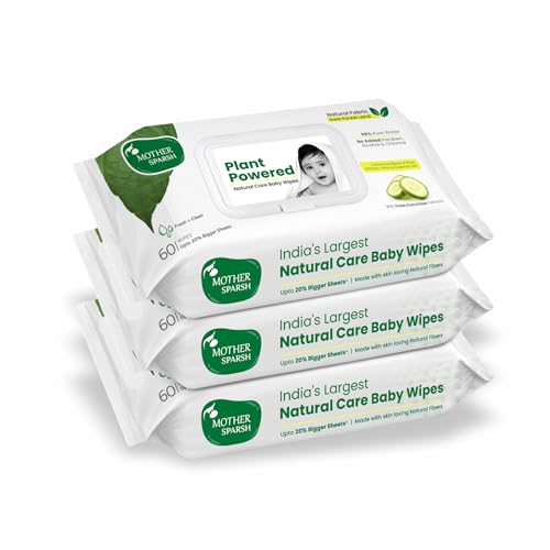 Mother Sparsh Natural Care Water Baby Wipes with Lid | 100% Plant Made Fabric From Fore…
