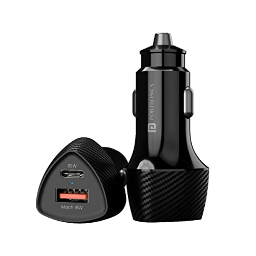 Portronics 51W Car Power 16 Fast Car Charger with Dual Output, 51 Watts Total (18W USB…