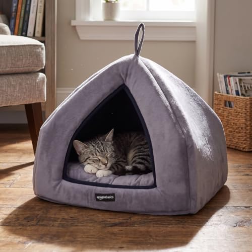 Amazon Basics Premium Soft Velvet Pet Hut House | for Cats, Kittens and Small Dogs | wi…