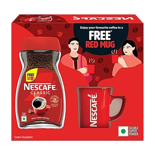 Nescafé Classic Instant Coffee Powder, 180g Jar, Free Red Mug, Box