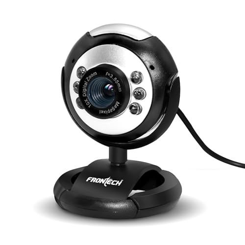 Frontech 2251 480P HD USB Webcam with Built-in Microphone, LED Light, 30 fps, Auto Whit…