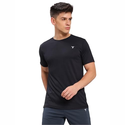 TECHNOSPORT Men Polyester Slim Fit Solid T-Shirt (MTOR10BLKXLR_Black_XL)