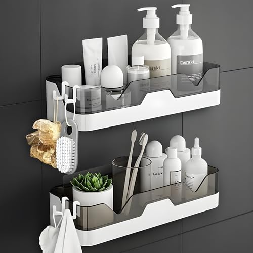 House of VIPA Wall Mounted Bathroom Shelf Organizer | 2 Tier Plastic Bathroom Rack with…