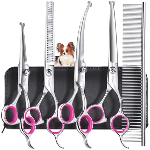 Qpets Dog Grooming Kit 5 Pack, Stainless Steel Pet Scissors Set
