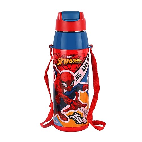CELLO Puro Steel-X Hydra Kid 600 Inner Steel Insulated Water Bottle 520ml, Red | Spider…