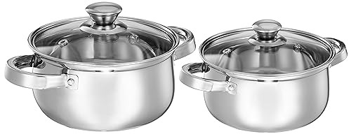 Amazon Brand - Solimo Set of 2 Stainless Steel Cook and Serve Set | Glass Lid | Dishwas…